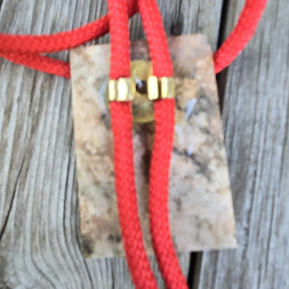 Vtg bolero Western tie red cord natural stone